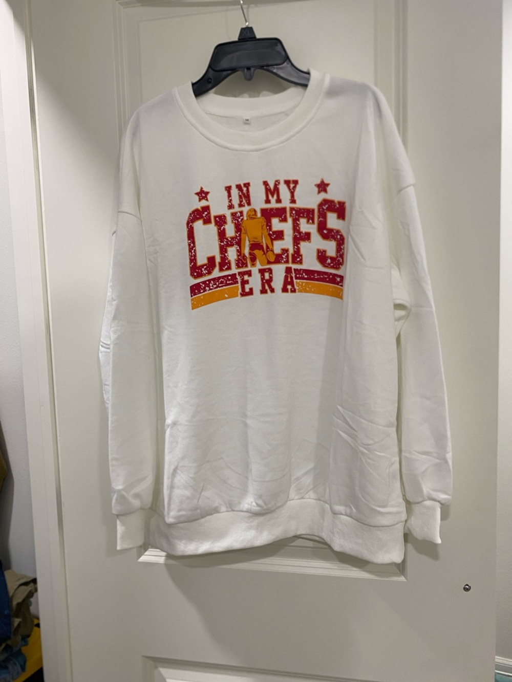 White Graphic Sweatshirt with Red and Gold 'In My Chiefs Era' Print